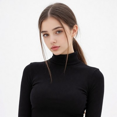 Young woman in black turtleneck