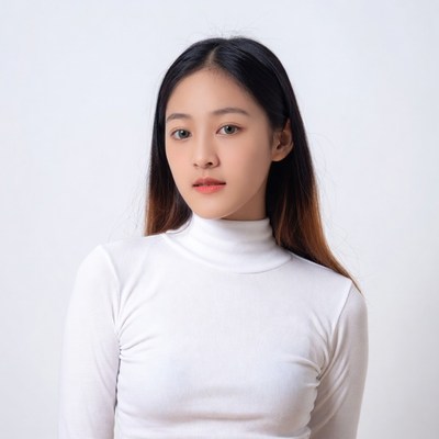 Asian woman in white turtleneck
