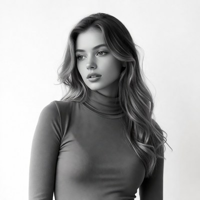 Beautiful woman in turtleneck profile