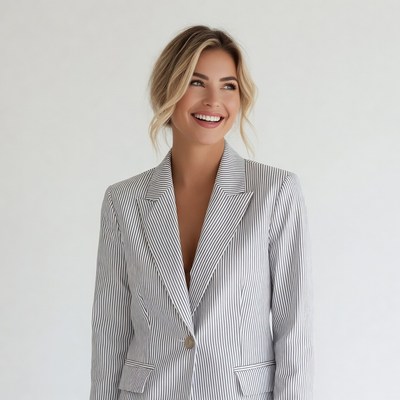 Smiling woman in striped blazer