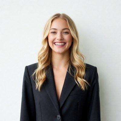Blonde woman smiling in black blazer