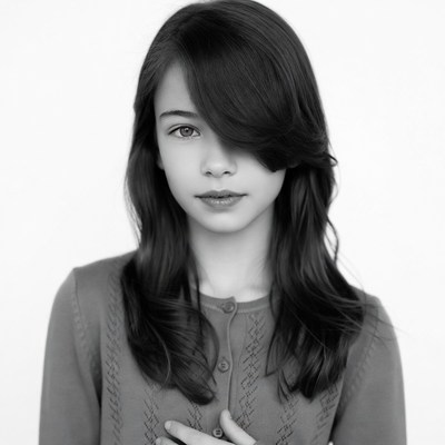 Girl with long side bangs