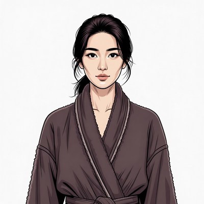 Asian woman in maroon kimono