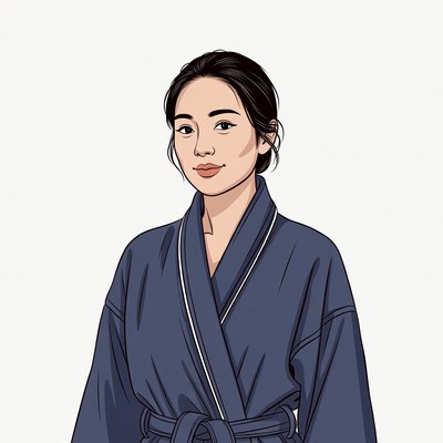 Asian woman in blue kimono
