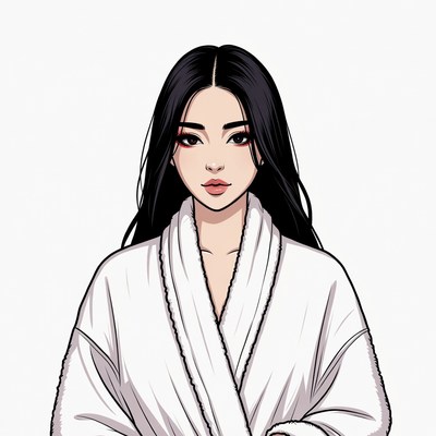 Asian woman in white bathrobe