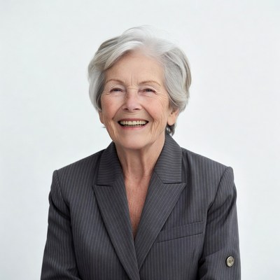 Smiling elderly woman in suit
