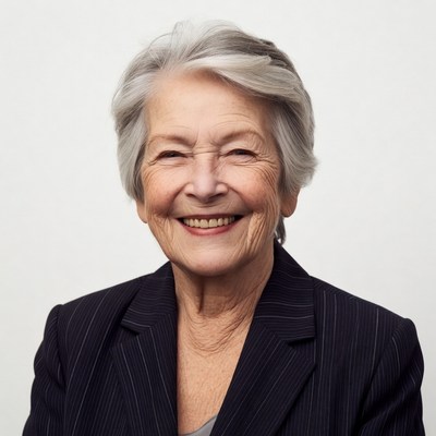 Smiling elderly woman in suit