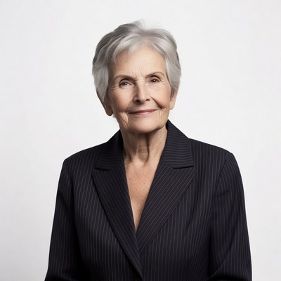 Elderly woman in pinstripe suit