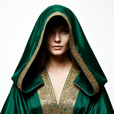 Woman in green hooded robe