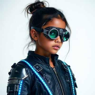 Girl in steampunk goggles and jacket