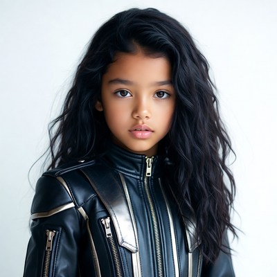 Young girl in black leather jacket