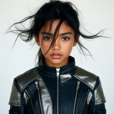 Young Asian girl in leather jacket