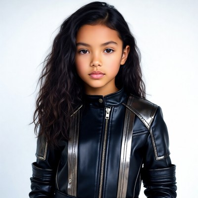 Asian girl in metallic leather jacket