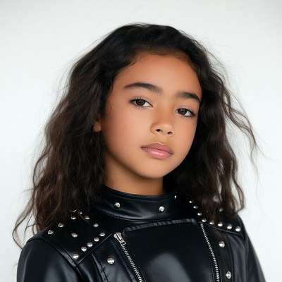 Young girl in black leather jacket