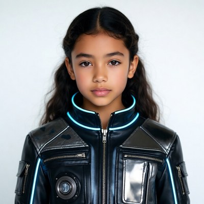 Asian girl in futuristic leather jacket
