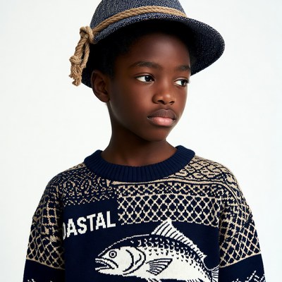Black boy wearing fisherman hat sweater
