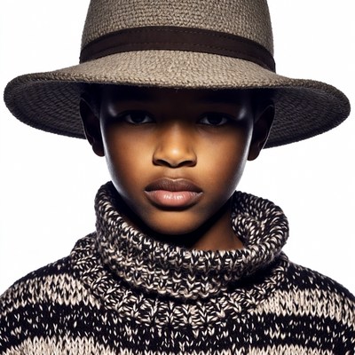 African boy in hat and turtleneck