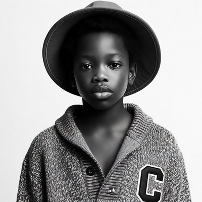 Young Black boy in hat and sweater