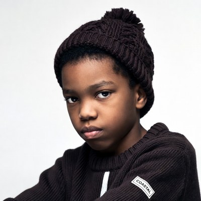 African-American boy in knit beanie hat