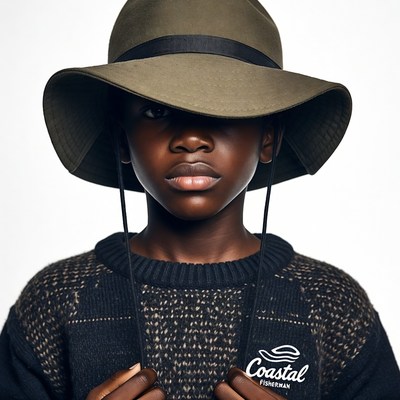 African boy wearing green hat sweater