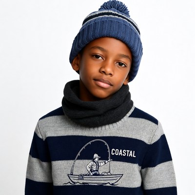 African-American boy in coastal fisherman sweater