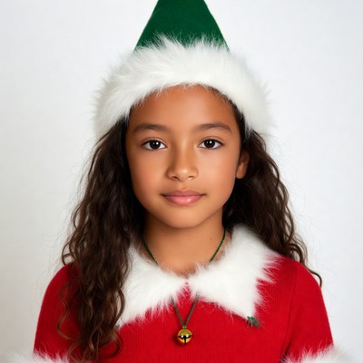 Girl in green elf hat smiling
