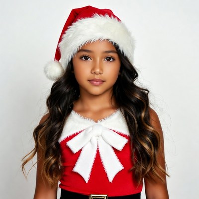 Asian girl in Santa hat