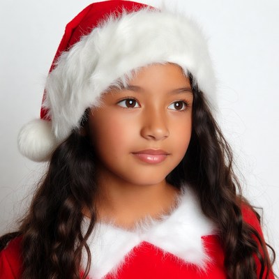 Asian girl in Santa hat and dress