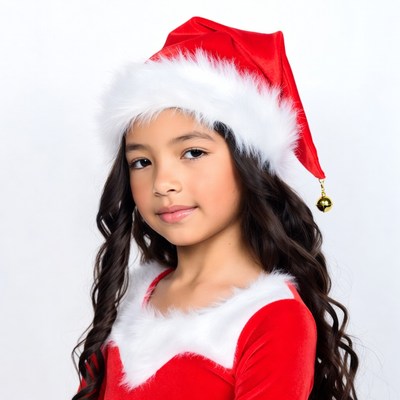 Asian girl in Santa hat and dress