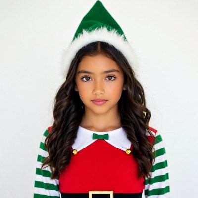 Girl in green elf costume