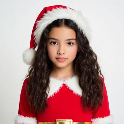 Girl wearing Santa hat and dress