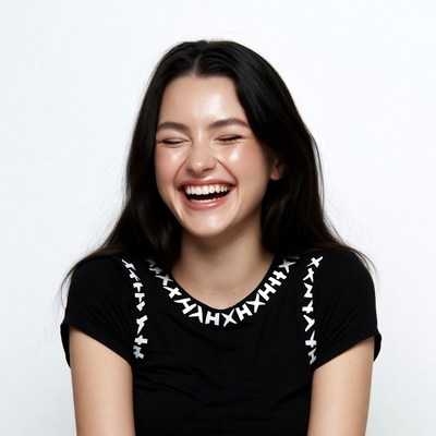 Asian woman laughing happily