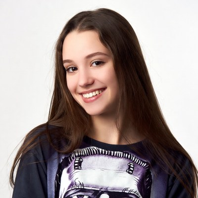 Smiling girl in Frankenstein t-shirt