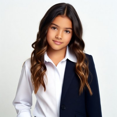 Young girl in white black blazer