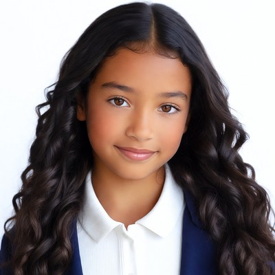 Young girl with curly hair smiling