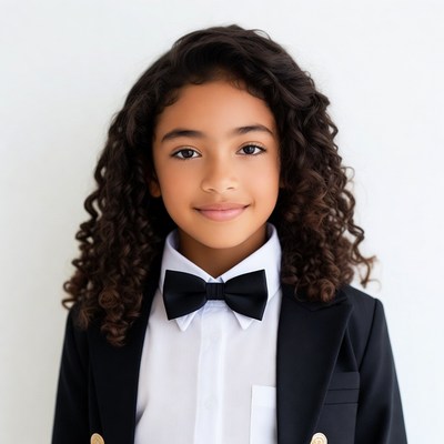 Young girl in black tuxedo bowtie