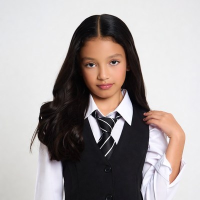 Girl in school uniform smiling