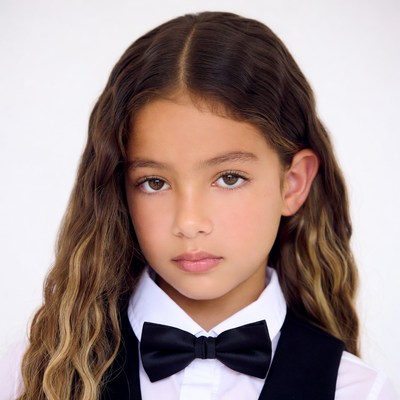 Young girl in black bow tie vest