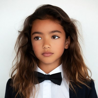 Girl in black bow tie and suit