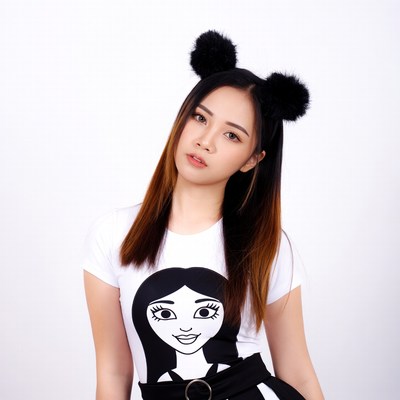 Asian woman wearing black bunny ears