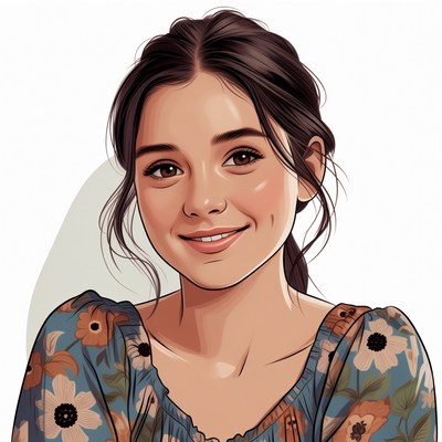 Smiling Asian woman in floral dress