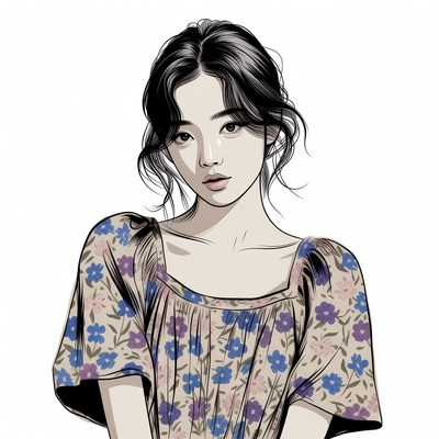 Asian woman in floral off-shoulder top