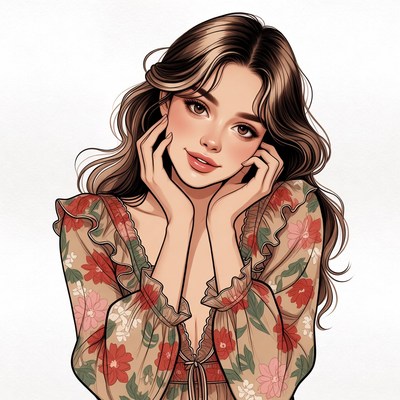 Beautiful woman touching cheeks illustration