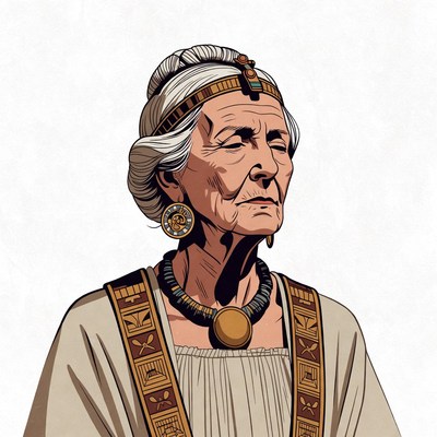 Elderly Indigenous woman in ancient attire