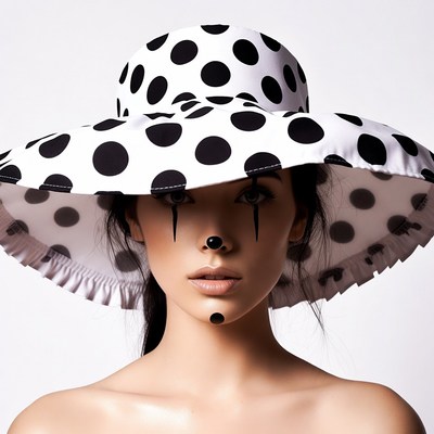 Woman with Polka Dot Hat and Clown Makeup