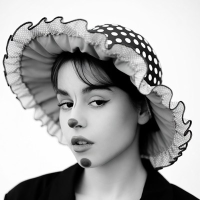 Woman with polka dot hat and clown nose