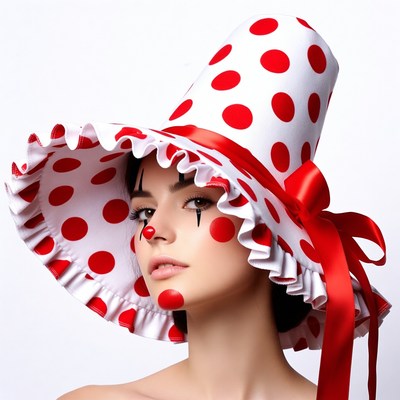 Woman in polka dot clown hat