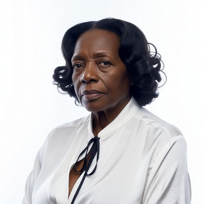 African-American woman in white blouse