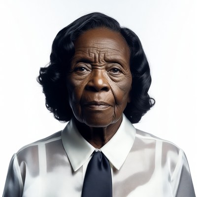 Elderly African-American woman in sheer shirt and tie