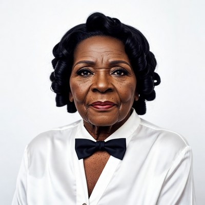 Elderly African-American woman in white shirt bowtie
